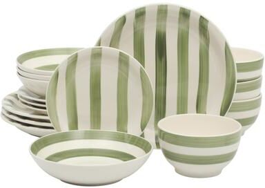 Gibson Home Kenwood Shores 16 Piece Stoneware Dinnerware Set, Hand-Painted Plates and Bowls, Service for 4