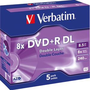 Verbatim DVD-Rohlinge 43541, DVD+R, 8,5 GB, 240 Minuten, bis zu 8-fach, Jewel Case, 5 Stück