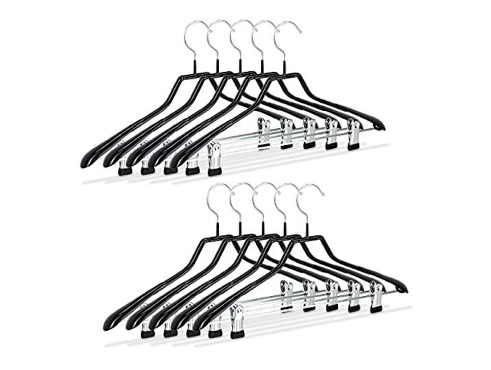 Relaxdays Klammerbügel, 10er Set, Kleiderbügel für Kostüme, gummiert aus Metall, rutschfest, platzsparend, 42 cm, schwarz
