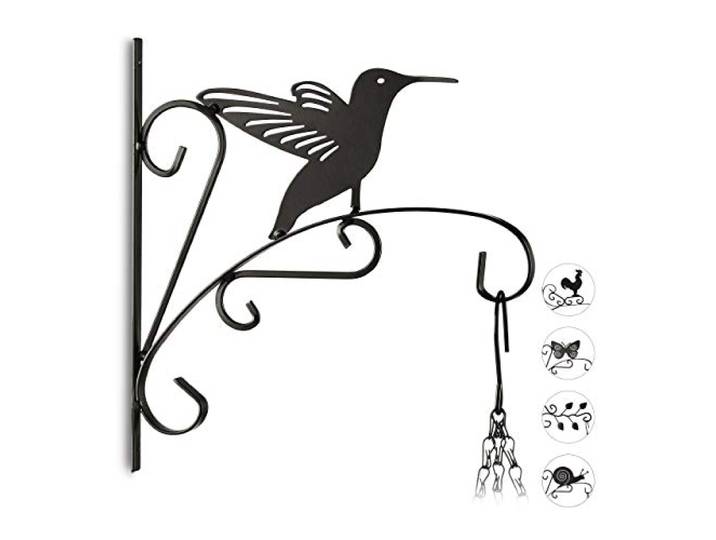 Relaxdays Crochet mural pour plantes oiseau suspensions pot de fleurs en métal décoration de jardin HxlxP 30 x 27.5 x 2 cm\, noir