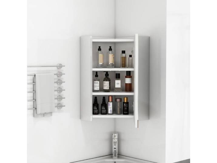 ELVORIN Armoire de pharmacie d'angle murale 3 faces miroir blanc livrée montée