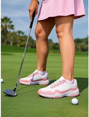 LightInthebox Elegant Pink Lace-Up Golf Sneakers - Slip-Resistant and Breathable, Perfect for Summer Golfing Sessions