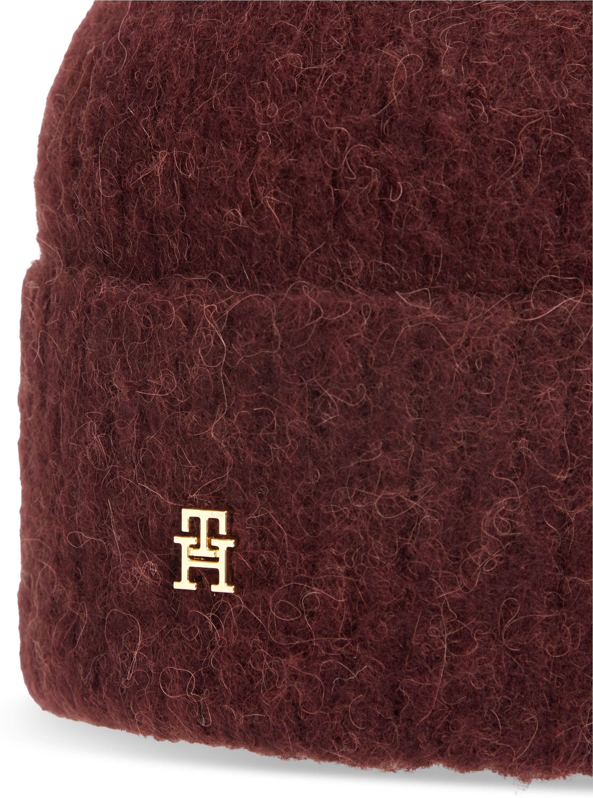 Beanie TOMMY HILFIGER "TH ELEVATED CHIC", Damen, braun (deep burgundy), Strick, Materialmix, Mützen Beanie, mit Alpakawollanteil deep burgundy Einheitsgröße