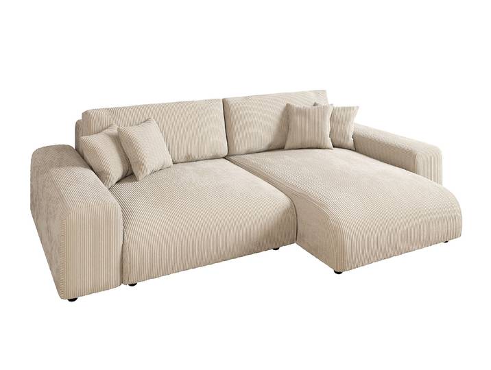 Ecksofa Schlaffunktion ausziehbar Bettkasten Polsterecke L-Couch in Cord Beige / 21001
