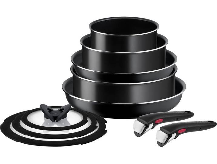 Tefal Pfannen-Set Ingenio Easy Cook & Clean On, Aluminium (Set, 10-tlg), abnehmbarer Griff, Antihaftversiegelung, Thermo-Signal, made in France