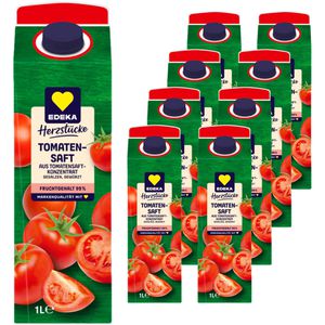 Edeka Saft Herzstücke Tomate, ohne Zuckerzusatz, 99% Saftgehalt, Tetrapack, je 1 Liter, 8 Stück