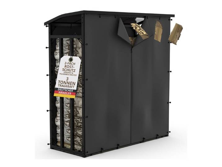 LAWA Living and Lifestyle Kaminholzregal Metall aussen Dach Holz Unterstand Abdeckplane Stapelhilfe Brennholz, BxTxH:185.00x70.00x185.00 cm, verzinkt, wetterfest