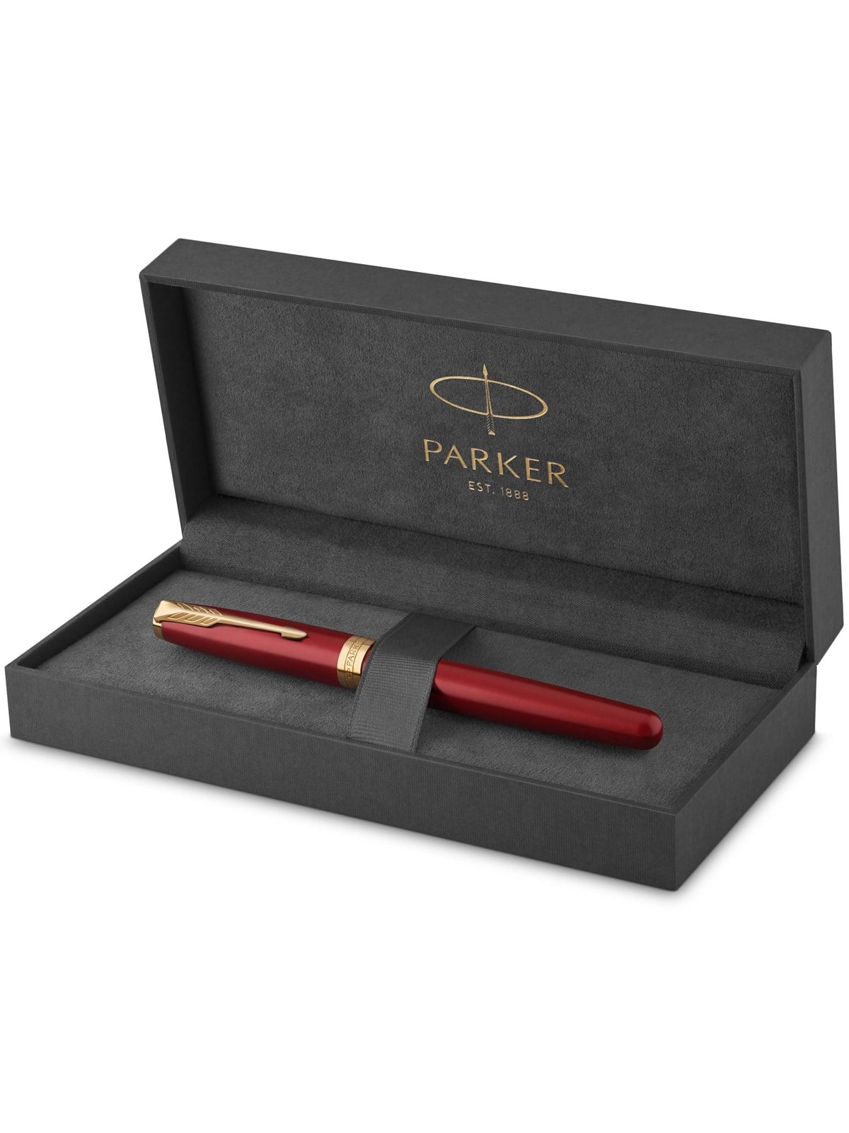 Parker Sonnet Tintenroller | Rote Lackierung mit Goldzierteilen | feine Spitze | Schwarze Tinte | Geschenkbox