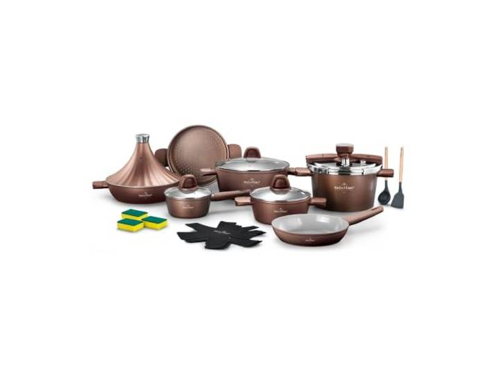 Swiss Haus Kochgeschirr, 20-teilig, antihaftbeschichtet, Induktion, Kupfer PFAS-freie Sapphire Keramikbeschichtung · Modulares All-in-One-Set · abnehmbare Holzgriffe