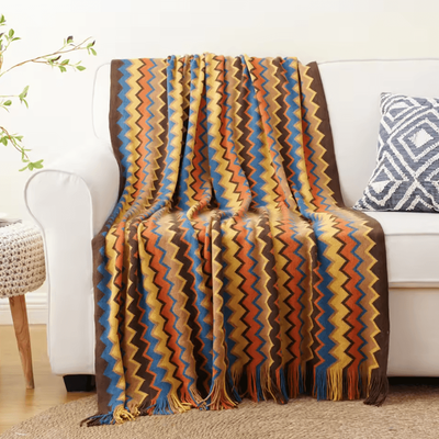 Inspire Curations Battilo Boho Knitted Throw Blanket With Tassels orange 130x200cm