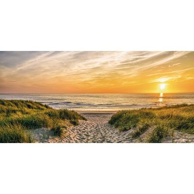 Leinwandbild BÖNNINGHOFF "Wandbild WEG ZUM STRAND 33x70 cm – Leinwandbild Keilrahmen Deko modern", bunt (farbe rahmen: kein rahmen, farbe bild(er): orange, grün, beige), B:70cm H:33cm T:1,8cm, Canvas, MDF, Bilder, Leinwandbild, auf Keilrahmen gespannt