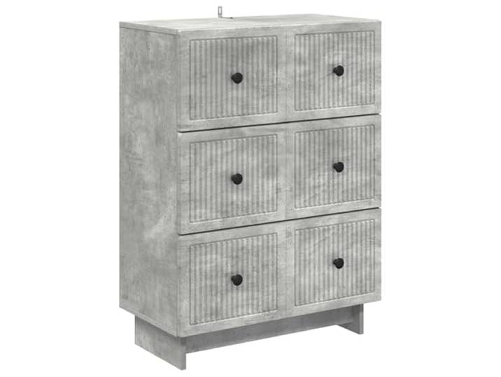 Schubladenschrank Betongrau 66 x 34,5 x 90 cm aus Holzwerkstoff mit 3 Vintage-Design, Metallgriffe in Schwarz, pflegeleichte Oberfläche, vielseitig einsetzbar, robuste Verarbeitung