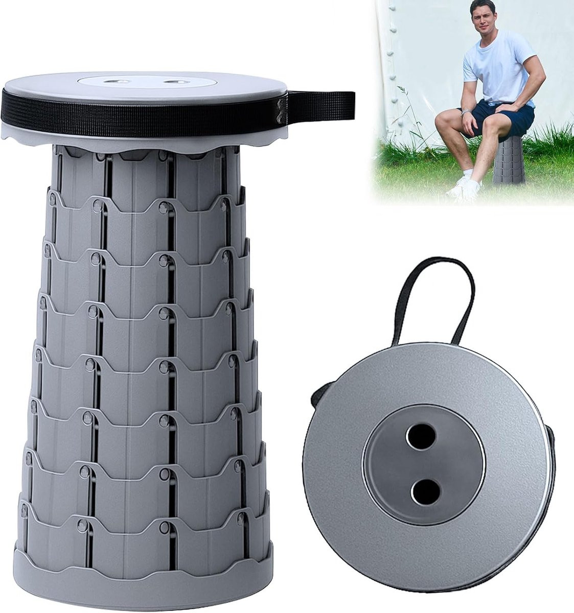 Grijs Telescopische Campingkruk met Draagtas - Opvouwbare en Draagbare Tuinkruk voor Outdoor en Vissen
