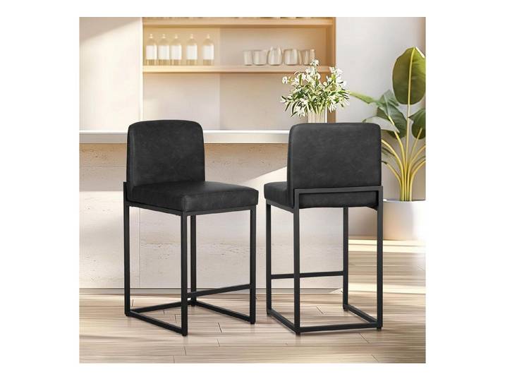 LuxusKollektion Barhocker Barhocker Lehne PU Leder Fußstütze Metallrahmen Schwarz 2 PCS