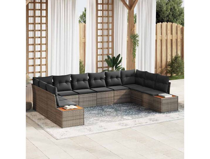 vidaXL Gartensofa-set 10 Stk. 10-Sitzanzahl Grau Polyrattan