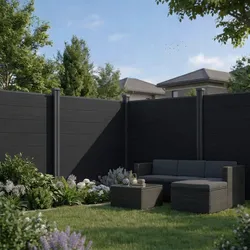 JUSKYS® WPC Sichtschutzzaun 7er Set - 7x Element + 8x Pfosten & Zubehör, Gartenset WPC- & Stahlkonstruktion, Anthrazit / Grau