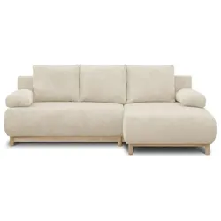 Mika, Sofa + Bettsofa, 3-Sitzer-Sofa für die rechte Ecke – Beigefarbener Cord – Aufbewahrungsbox (3-Sitzer, Ecksofa)