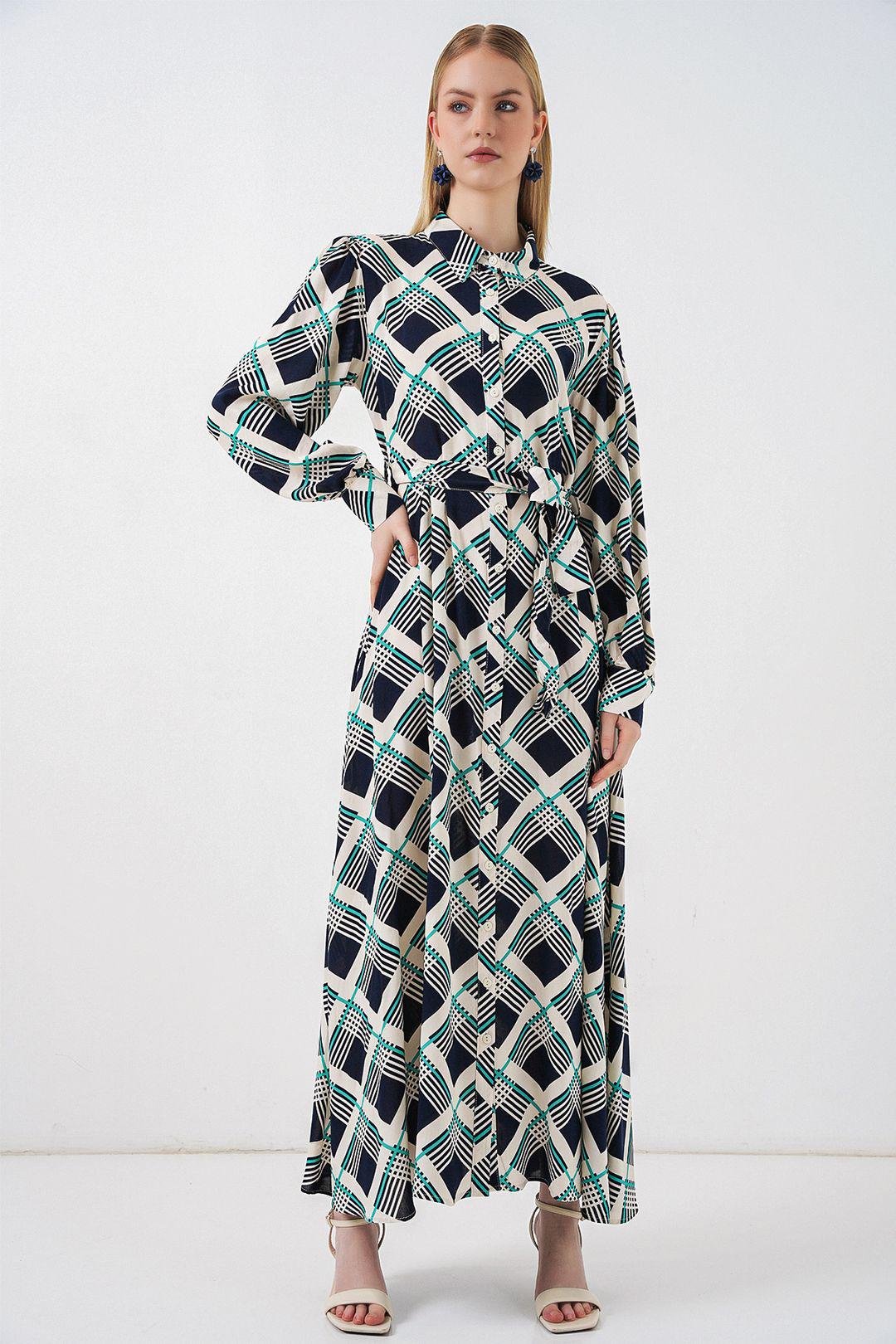 Karo Midi Hemdkleid mit Knopfverschluss