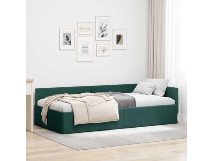 Stoff Eckbettgestell 80x200 Dunkelgrün mit Kopfteil L-Form, Sofa und Bett, Sperrholz, flexible Montage, pflegeleicht