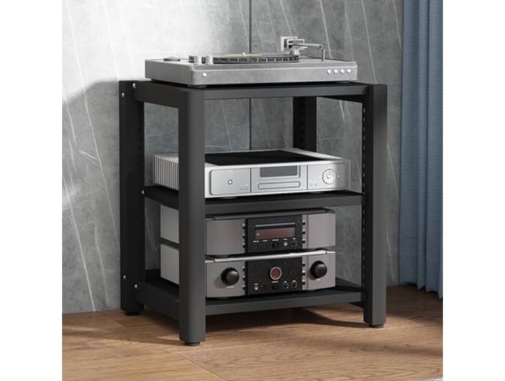 Audio Rack Hifi Regal,2/3/4/5-stufiges Stereo-Rack,TV Hifi Rack Audio Schrank,Plattenspieler Tisch,Medienschrank,Schallplatten Phonoschrank Blu Ray Regal,für Audio Equipment dac Amplifier(Nero,60x50x6