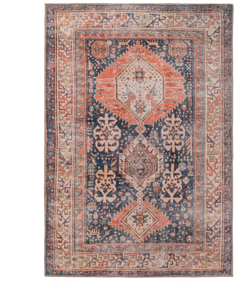Kukoon Machine Washable Navy Terra Traditional Persian Style Distressed Living Room Area Rug Blue,Brown Rectangle 80 x 150cm