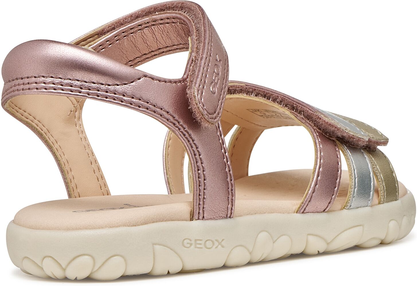 Sandale GEOX "J SANDAL HAITI GIRL", Mädchen, Gr. 34, Synthetik, rosa, multi, Lederimitat, leicht glänzend, Schuhe Sandale, Sandale im Pastell-Look, Grössenschablone zum Download rosa, multi 34, Synthetik