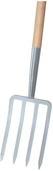 Ideal Fourche à bêcher argent 4 dents, manche en T Import (67053000)