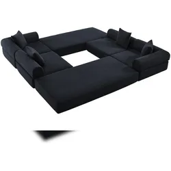 OKWISH Modulares Familiensofa 270x180x64 Schwarz mit Cord-Bezug, Stauraum, Schlafsofa-Funktion, Vakuumverpackung, Wohnzimmer Couch