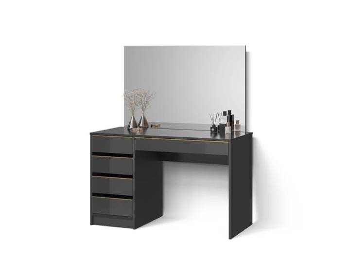 Livinity Schminktisch Imola, Schwarz/Gold 120 cm Spiegel · 5 Schubladen · Freistehend · Grifflose Optik · Geräumige Tischplatte