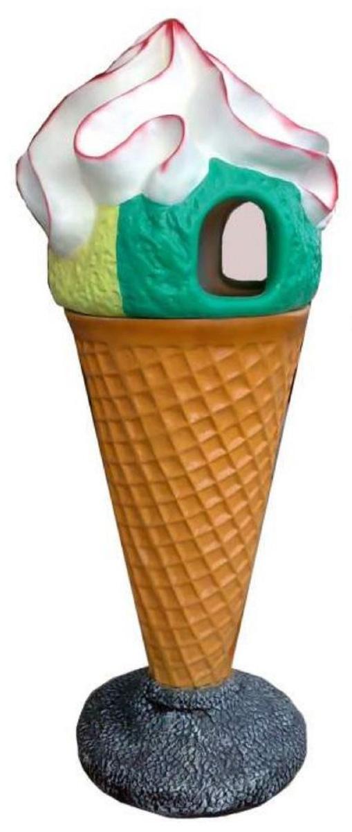 Casa Padrino Luxus Deko Eis im Hörnchen / Abfalleimer Mehrfarbig H. 145 cm - Großes Deko Eis - Wetterbeständiges XXL Deko Eis - Gastronomie Dekoration - Eisdielen Dekoration - Restaurant Dekoration