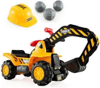 Costway Ride on Push Car Bulldozer Digger Toy with Safety Helmet and Working Shovel