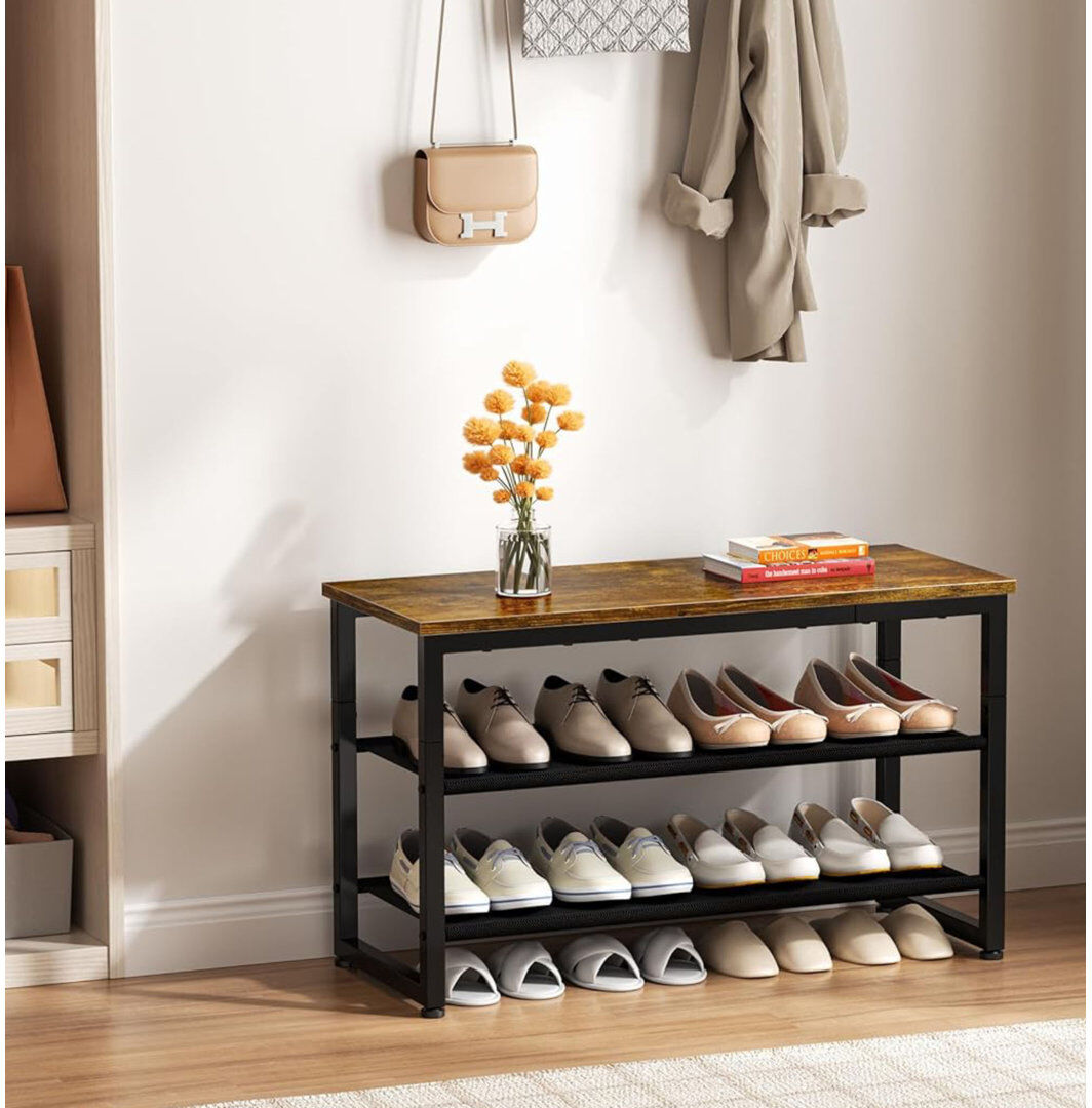 Rio 12 Pair Shoe Storage Bench Brown;Black 12
