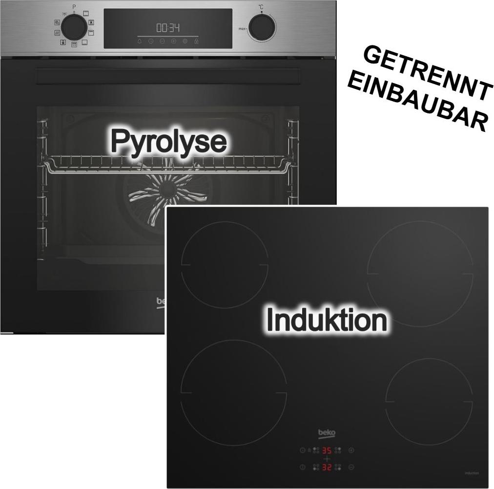 Beko Backofen-Set Einbauherd autark Pyrolyse + Induktionskochfeld Topferkennung 60cm