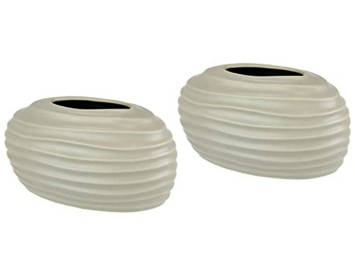 Kleine Vase braun Blumenvase Modern Keramik Dekovase 2er Vasen Set für Tischdeko Tischvase mit Rillen für Dekoration Küche Büro Blumenvasen Dekorative Deko für Pampasgras Trockenblumen Ornamente