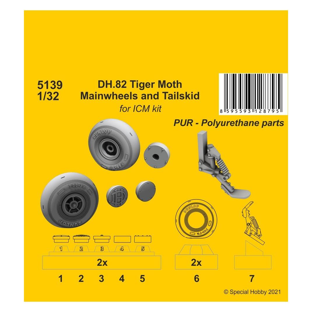 CMK DH.82 Tiger Moth Mainwheels and Tailskid (ICM kit) (129-5139)