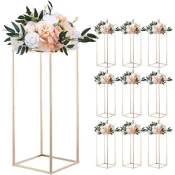 VEVOR Hochzeitsblumenständer 250x250x600mm, 10er-Pack Blumenhocker, Blumenständer mit Acrylablage, rechteckiger Pflanzenhocker für Hochzeiten, Partys, Geburtstage, Tischdekorationsständer, Roségold