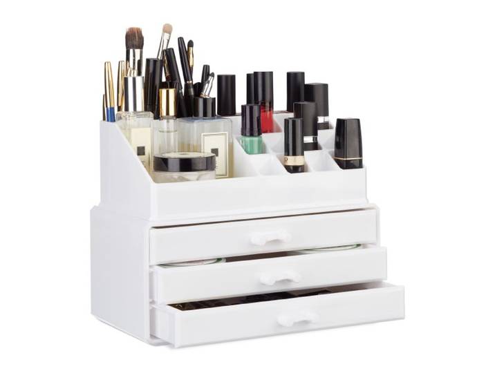 Relaxdays 2 organiseurs maquillage 3 tiroirs blanc