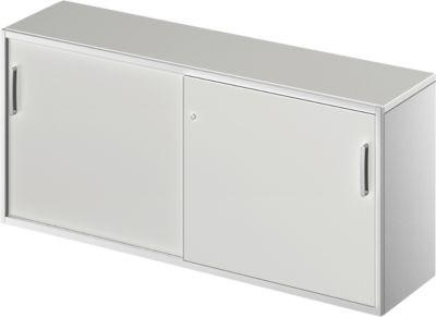 Schäfer Shop Genius Beistellschrank TETRIS SOLID, 2 OH, in Schreibtischhöhe, B 1600 mm, 25 mm Abdeckplatte, lichtgrau/weißalu