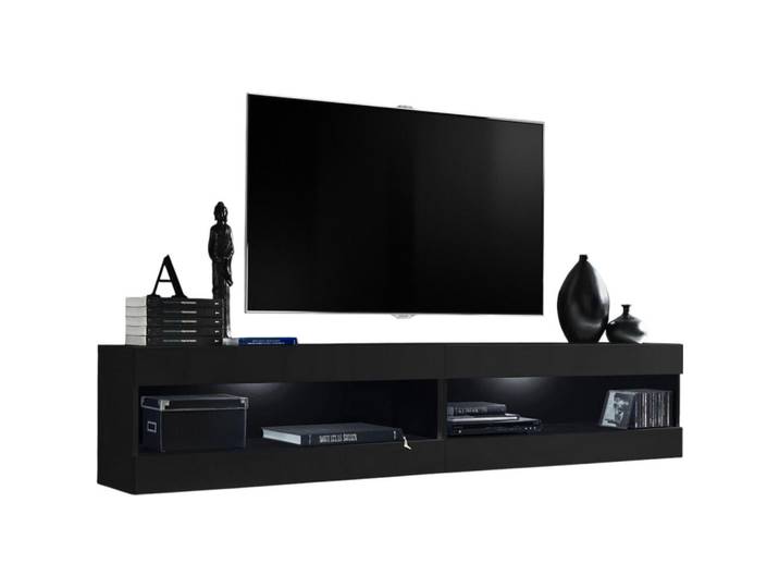 Komodee Wohnwand 2-er Set, Tivoli Set4 Schwarz + Schwarz, Offener Raum, Schwarz, Schwarz, 200x41x35 cm, Wohnzimmer, Wohnwände
