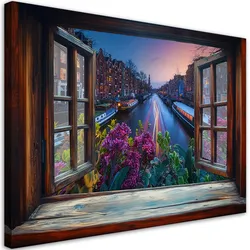 WANDBILD fensterblick auf die stadtarchitektur von amsterdam