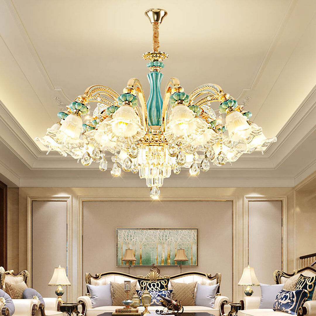 Rosdorf Park Kiska 10 - Light Crystal Chandelier Gold/Blue 70cm H X 90cm W X 90cm D
