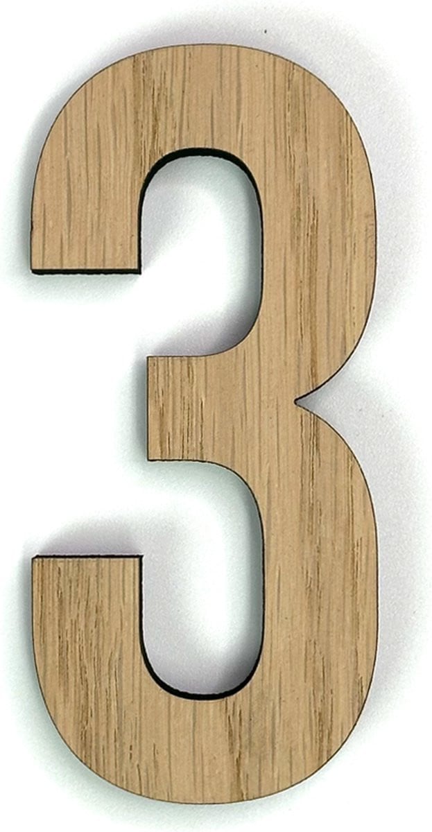 Houten cijfer 3 met een hoogte van 10 cm