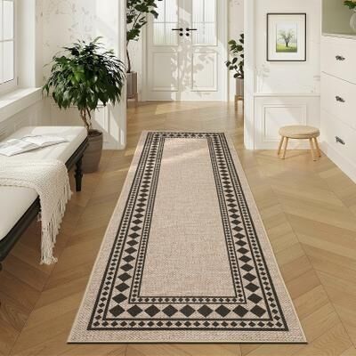 Garvee Modern Diamond Bordered Easy Jute Area Rug