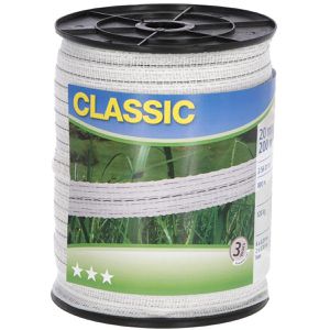 Kerbl Weidezaunband Classic 449101, Breite 20 mm, 800 m max. empfohlene Zaunlänge, weiß, Rollenlänge 200 m