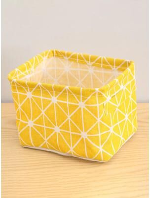 Inspired Finds EcoStore Cotton & Hemp Storage Basket Hand Held Printed Tabletop Organizer For Fabric & Clothing yellow