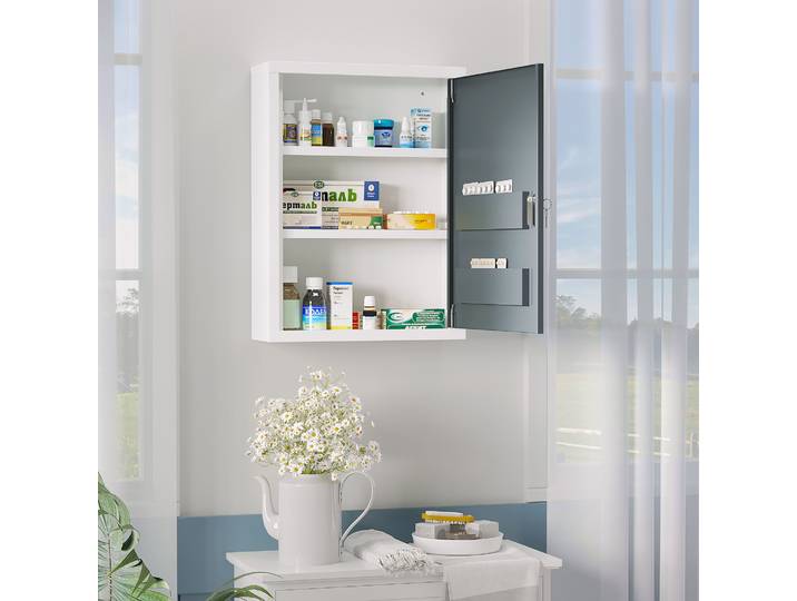 kleankin Armoire Pharmacie Verrouillable 3 Niveaux Blanc/Gris