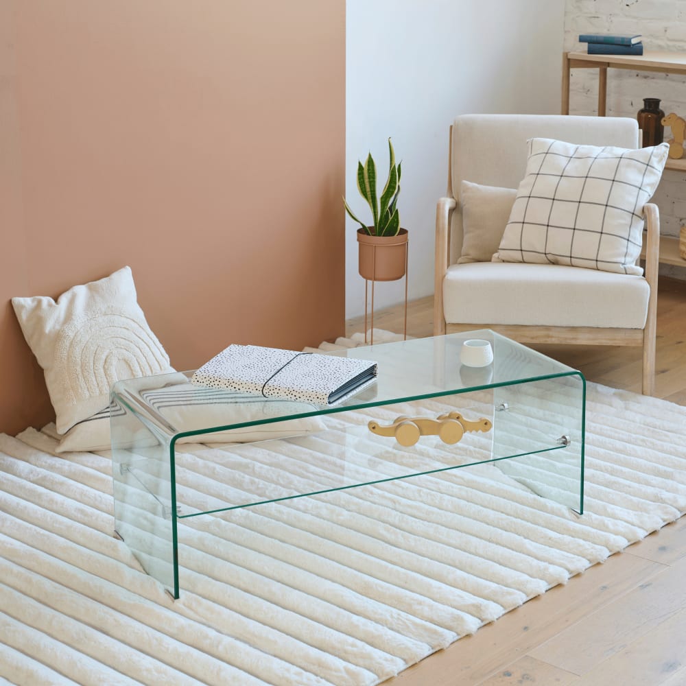 Hellin Table basse rectangulaire en verre double plateau l100 Transparent 100x38x40cm