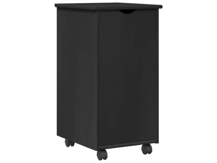 KUPTYERFG Rollschrank mit Rollen Massivholz Kiefer Schwarz 34x39x65,5 cm Modularer Beistellwagen aus Echtholz mit 2 Fächern für Arbeitszimmer und Schlafzimmer, inklusive matten Oberflächen.