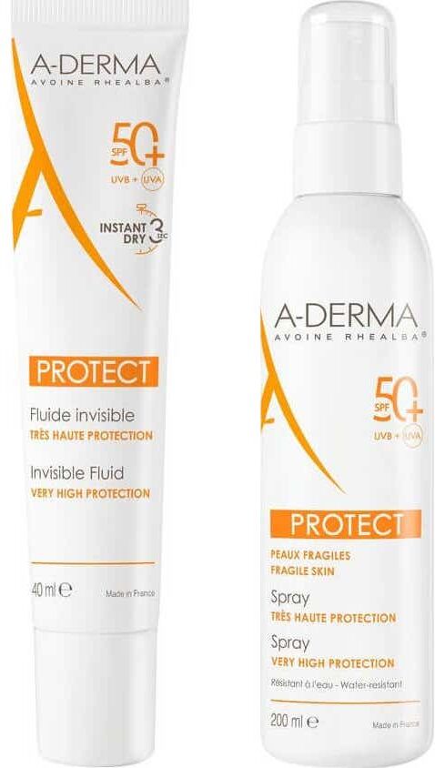 A-DERMA Pack Protect Spf50+ Fluido Solar Invisible 40 ml + Spray Solar 200 ml