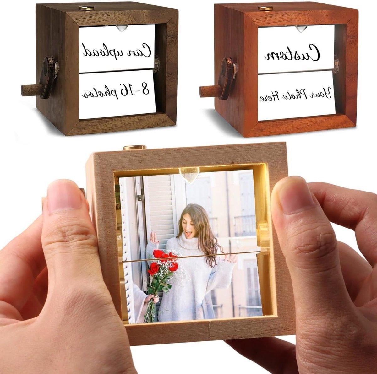 Foto Flipbook Album met LED - Walnoot - Herinneringen Album met Handslinger Ontwerp